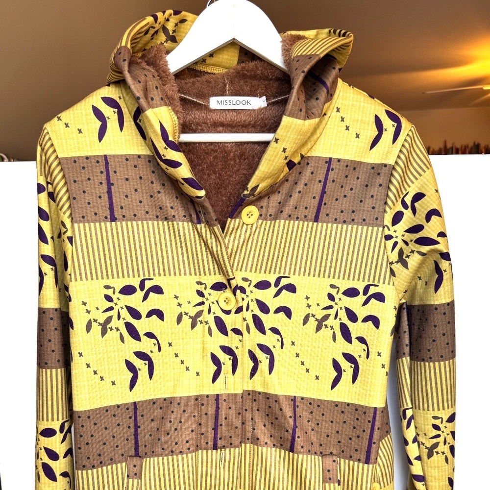 Misslook Women’s Fleece Lined Hoodie Jacket Yellow Brown Purple Size S
